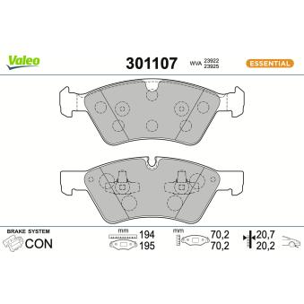 Jeu de 4 plaquettes de frein avant VALEO 301107 pour MERCEDES-BENZ CLASSE GL GL 500 - 388cv