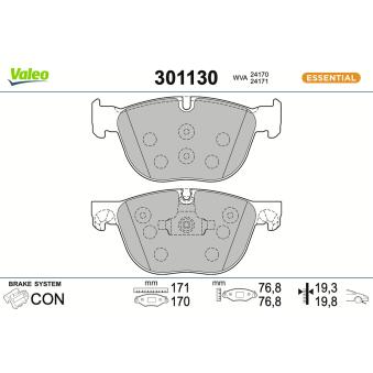 Jeu de 4 plaquettes de frein avant VALEO 301130 pour MAZDA CX-9 3.0sd - 286cv