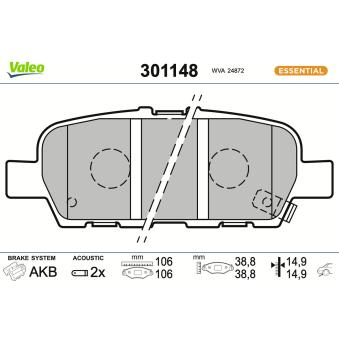 Jeu de 4 plaquettes de frein arrière VALEO [301148]