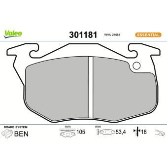 Jeu de 4 plaquettes de frein avant VALEO OEM 425498 Jeu de 4 plaquettes de frein avant VALEO OEM 425498