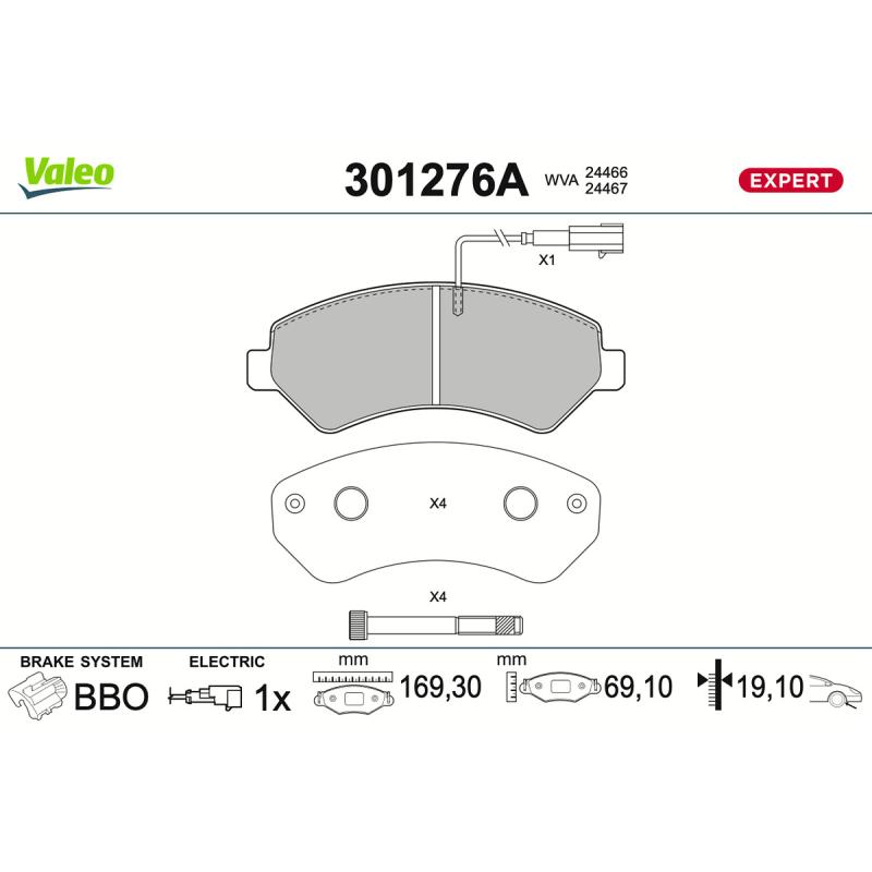 Jeu de 4 plaquettes de frein avant VALEO 301276A - Visuel 1