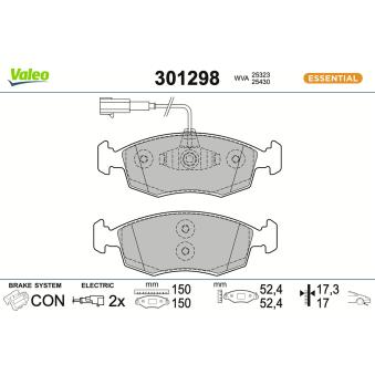 Jeu de 4 plaquettes de frein avant VALEO 301298 pour FIAT GRANDE PUNTO 1.4 Natural Power - 78cv