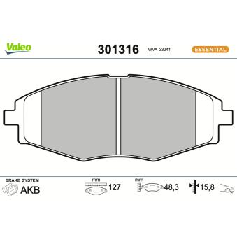 Jeu de 4 plaquettes de frein avant VALEO 301316 pour NISSAN TERRANO 1.5 - 86cv