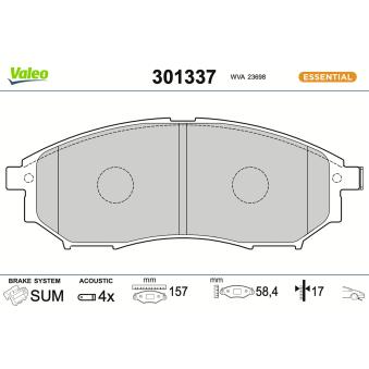Jeu de 4 plaquettes de frein avant VALEO 301337 pour NISSAN NAVARA 2.5 dCi 4WD - 144cv