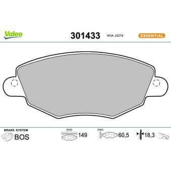 Jeu de 4 plaquettes de frein avant VALEO 301433 pour FORD MONDEO 1.8 16V - 125cv