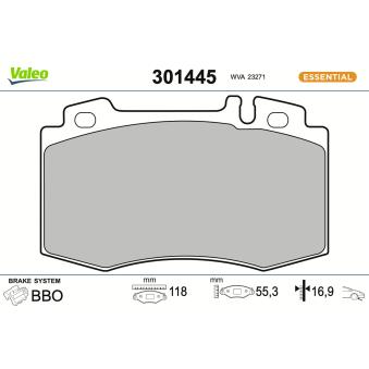 Jeu de 4 plaquettes de frein avant VALEO 301445 pour MERCEDES-BENZ SL 500 - 306cv