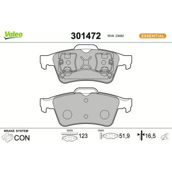 Jeu de 4 plaquettes de frein arrière VALEO 301472 pour NISSAN PRIMERA 1.9 DCI - 120cv