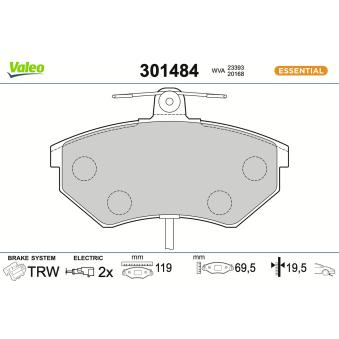 Jeu de 4 plaquettes de frein avant VALEO [301484]
