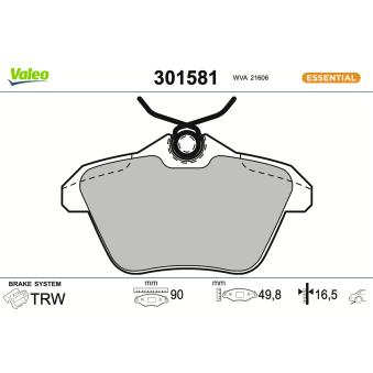 Jeu de 4 plaquettes de frein arrière VALEO 301581