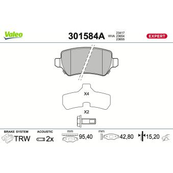 Jeu de 4 plaquettes de frein arrière VALEO OEM 583021pa30