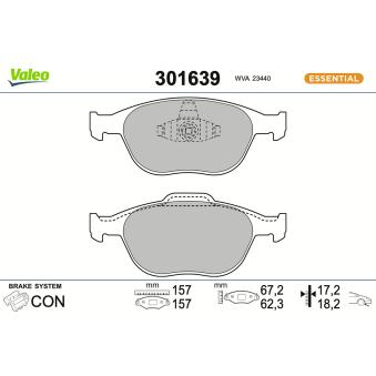 Jeu de 4 plaquettes de frein avant VALEO 301639 pour LOTUS ESPRIT 1.8 TDCi - 110cv