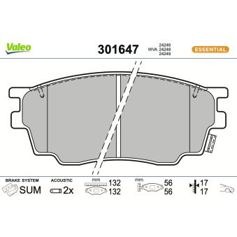 Jeu de 4 plaquettes de frein avant VALEO OEM GJYA3328ZA