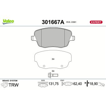 Jeu de 4 plaquettes de frein avant VALEO OEM 6Q0698151A