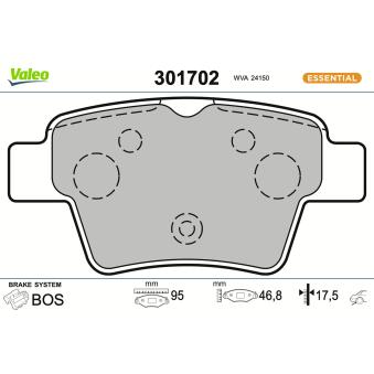 Jeu de 4 plaquettes de frein arrière VALEO 301702 pour FORD TRANSIT 2.0 HDi - 110cv