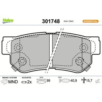 Jeu de 4 plaquettes de frein arrière VALEO [301748]