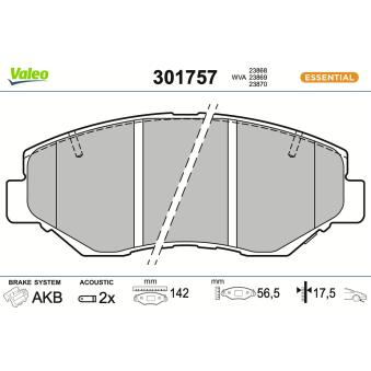Jeu de 4 plaquettes de frein avant VALEO OEM 06450S9AE51