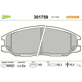 Jeu de 4 plaquettes de frein avant VALEO OEM 581013AA11
