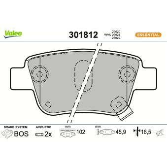 Jeu de 4 plaquettes de frein arrière VALEO OEM 0446605010