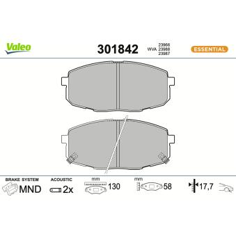 Jeu de 4 plaquettes de frein avant VALEO 301842 pour KIA CEED 1.6 - 115cv