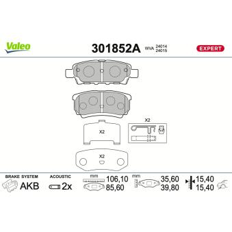 Jeu de 4 plaquettes de frein arrière VALEO OEM MN116929
