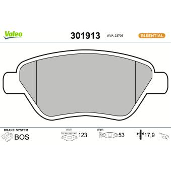 Jeu de 4 plaquettes de frein avant VALEO OEM 77363992 Jeu de 4 plaquettes de frein avant VALEO OEM 77363992