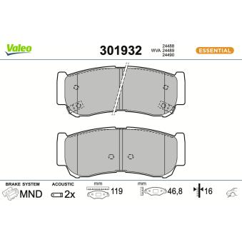 Jeu de 4 plaquettes de frein arrière VALEO OEM 583024AA00