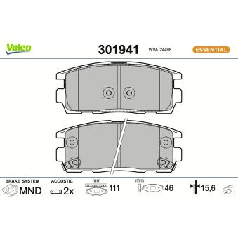 Jeu de 4 plaquettes de frein arrière VALEO 301941 pour CHEVROLET CAPTIVA 2.4 - 136cv