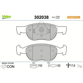 Jeu de 4 plaquettes de frein avant VALEO OEM 9948410