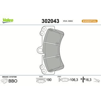 Jeu de 4 plaquettes de frein avant VALEO [302043]