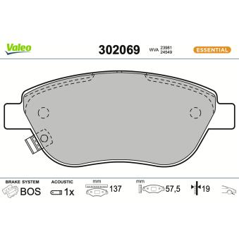 Jeu de 4 plaquettes de frein avant VALEO OEM 1605354