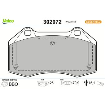 Jeu de 4 plaquettes de frein avant VALEO 302072 pour LANCIA YPSILON 1.8 - 252cv