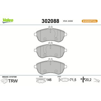 Jeu de 4 plaquettes de frein avant VALEO 302088 pour CHRYSLER ES E 250 CGI - 207.447)