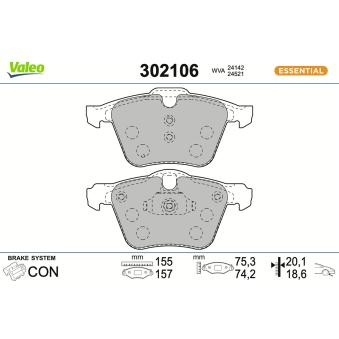 Jeu de 4 plaquettes de frein avant VALEO 302106 pour PEUGEOT 604 3.2 AWD - 243cv