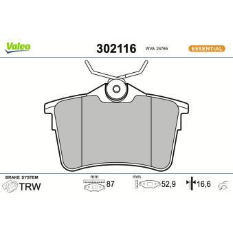 Jeu de 4 plaquettes de frein arrière VALEO 302116 pour DAEWOO MATIZ 1.2 THP - 110cv