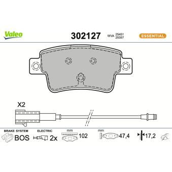Jeu de 4 plaquettes de frein arrière VALEO 302127 pour ALPINE A110 1.4 16V - 105cv