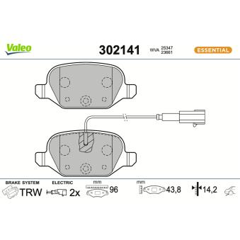 Jeu de 4 plaquettes de frein arrière VALEO [302141]