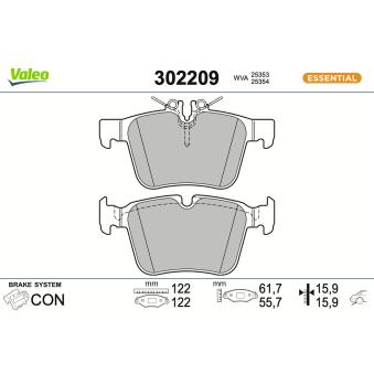 Jeu de 4 plaquettes de frein arrière VALEO 302209 pour LEXUS GS C 180 - 156cv