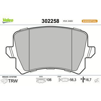 Jeu de 4 plaquettes de frein arrière VALEO 302258 pour VOLKSWAGEN SHARAN 1.4 TSI - 150cv