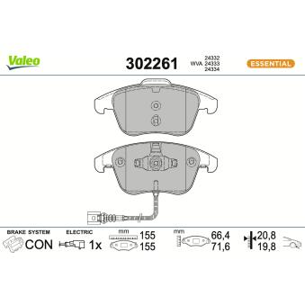Jeu de 4 plaquettes de frein avant VALEO 302261 pour VOLKSWAGEN SHARAN 2.0 TDI 4motion - 140cv