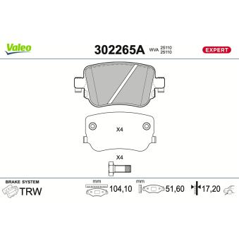 Jeu de 4 plaquettes de frein avant VALEO 302265A pour LANCIA GAMMA 1.6 - 110cv