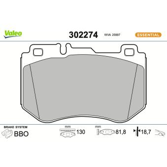 Jeu de 4 plaquettes de frein avant VALEO 302274 pour MERCEDES-BENZ CLASSE C C 300 EQ Boost - 258cv