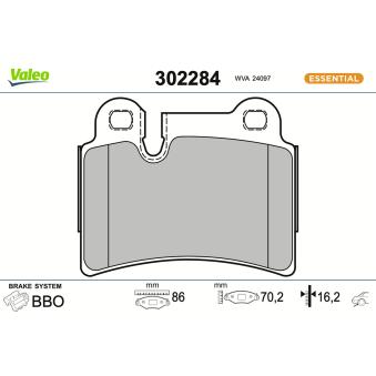Jeu de 4 plaquettes de frein arrière VALEO OEM 7L6698451B