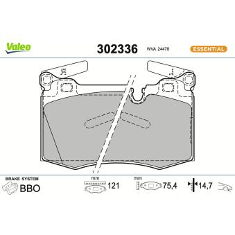 Jeu de 4 plaquettes de frein avant VALEO 302336 pour BMW X5 Cooper S - 192cv