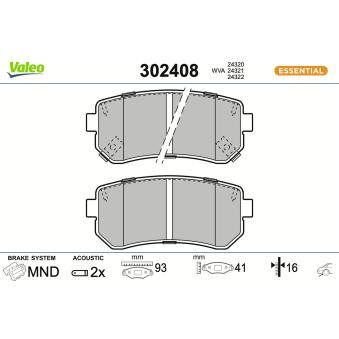Jeu de 4 plaquettes de frein arrière VALEO OEM 583022YA70
