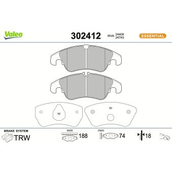 Jeu de 4 plaquettes de frein avant VALEO OEM 8K0698151E Jeu de 4 plaquettes de frein avant VALEO OEM 8K0698151E
