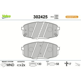 Jeu de 4 plaquettes de frein avant VALEO OEM 581011MA20
