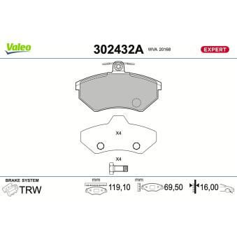 Jeu de 4 plaquettes de frein avant VALEO OEM 357698151D Jeu de 4 plaquettes de frein avant VALEO OEM 357698151D