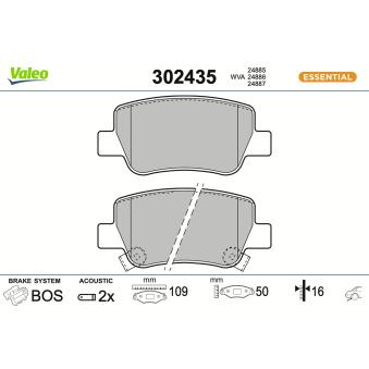 Jeu de 4 plaquettes de frein arrière VALEO OEM 0446605043