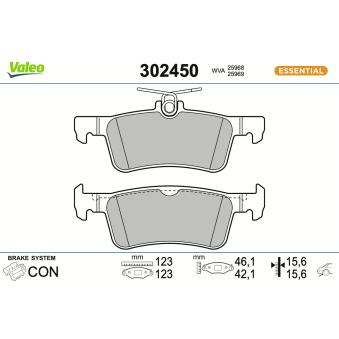 Jeu de 4 plaquettes de frein arrière VALEO 302450 Jeu de 4 plaquettes de frein arrière VALEO 302450