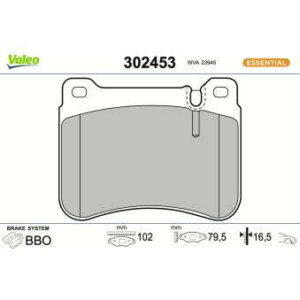 Jeu de 4 plaquettes de frein avant VALEO 302453 pour FORD PUMA E 200 Kompressor - 163cv